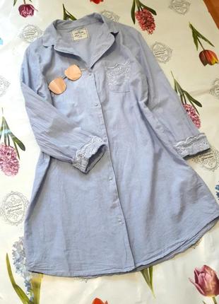 Хлопковая рубашка платье в полоску с элементами вышивки3 фото