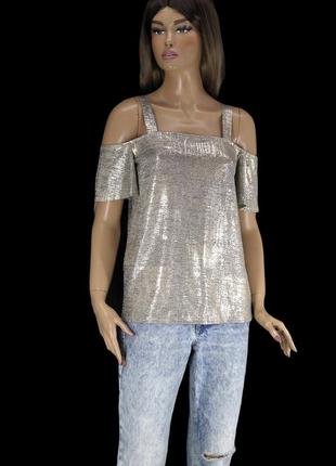 Брендовая блузка с золотистым напылением "f&f" с открытыми плечами. размер uk14/eur42.5 фото