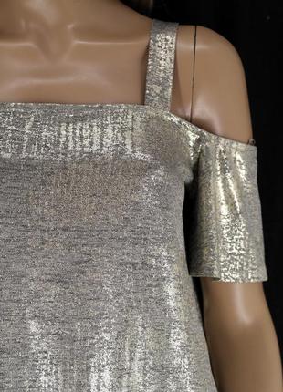 Брендовая блузка с золотистым напылением "f&f" с открытыми плечами. размер uk14/eur42.2 фото