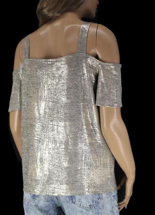 Брендовая блузка с золотистым напылением "f&f" с открытыми плечами. размер uk14/eur42.4 фото