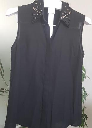 Forever 21 черная шифоновая блуза с воротничком расшитым бисером, размер xs-s3 фото