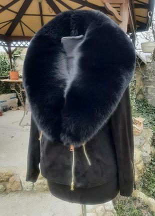 Куртка из натурального замша и натуральным мехом песца в наличии1 фото
