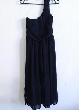 Шикарное вечернее платье макси темно-синего цвета3 фото