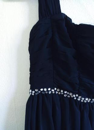 Шикарное вечернее платье макси темно-синего цвета4 фото