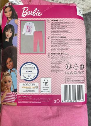 Пижама barbie, mattel 8-9-10 134-140 хлопок мерч барби белый розовый7 фото