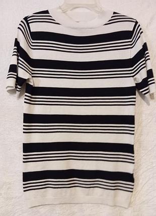 Жіночий лонгслів з високою горловиною і коротким рукавчиком в смужку