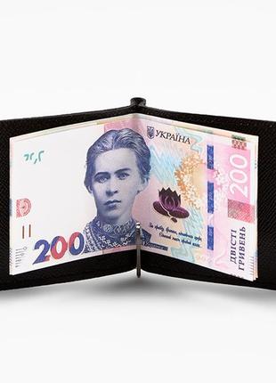 Кожаный зажим для денег черный сафьян moneyclip4 фото