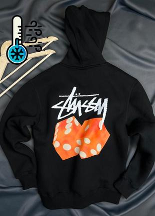 Чоловічий чорний худі (толстовка з капюшоном) stussy на флісі