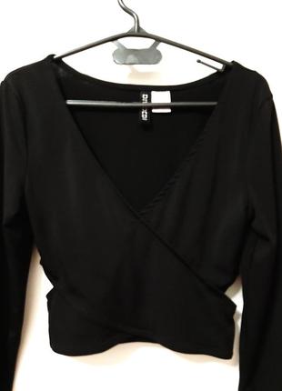Divided стильный топ чёрный кофточка с открытыми боками длинные рукава стрейч эластик женская 38-422 фото