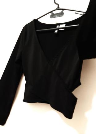 Divided стильный топ чёрный кофточка с открытыми боками длинные рукава стрейч эластик женская 38-424 фото