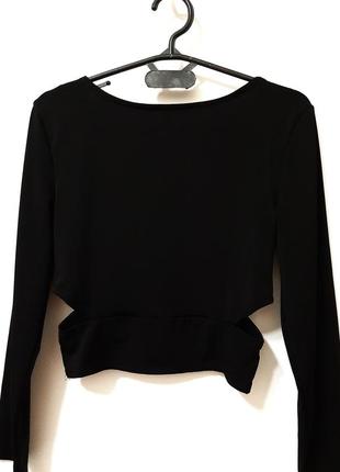Divided стильный топ чёрный кофточка с открытыми боками длинные рукава стрейч эластик женская 38-427 фото