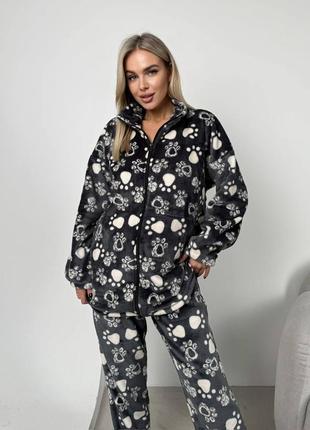 Жіноча тепла махрова піжама, теплий м'який домашній костюм махра3 фото