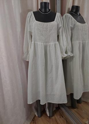 Котоновое с объемными рукавами платье 👗