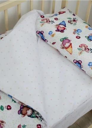 Натуральная хлопковая постельня рисетка в детскую кроватку тепик веселые гномы