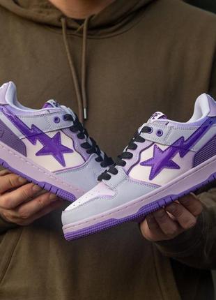 Демисезон женские кроссовки bape sk8 sta purple (натур.кожа)5 фото