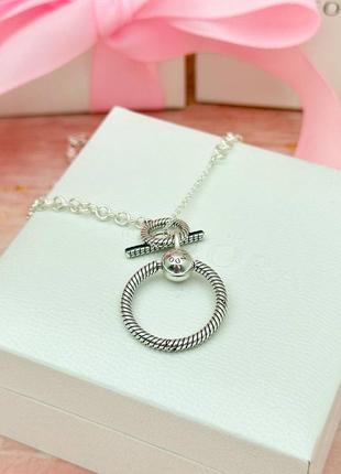 Серебряное ожерелье с кулоном о и т-образной застежкой4 фото