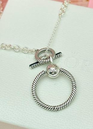 Серебряное ожерелье с кулоном о и т-образной застежкой5 фото