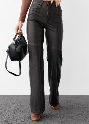 Жіночі шкіряні штани у вінтажному стилі — коричневий колір, 36р (є розміри)