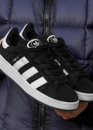 Демисезон унисекс кроссовки adidas campus black\white натур.замша все размеры!