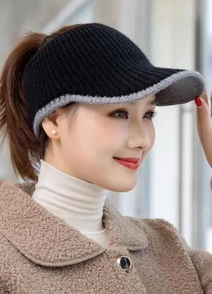 Кепка теплая без верхушки (для хвостика) - на размер 55-58 - черный