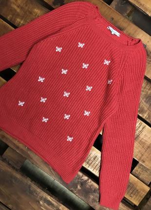 Женская кофта (свитер) с вышивкой peacocks ( пикокс мрр идеал оригинал красно-белая)