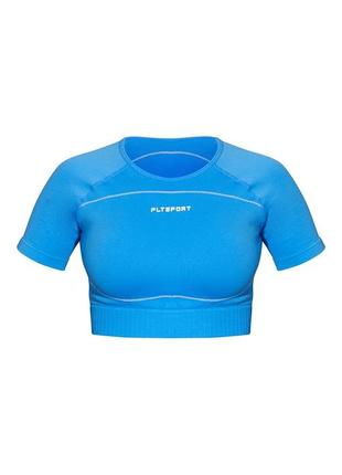 Prettylittlething синя спортивна безшовна укорочена футболка розмір l5 фото