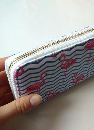 Новый модный актуальный большой длинный кошелек с розовым фламинго, бумажник на молнии8 фото