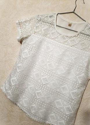 Classic fashion красивая кружевная блуза кофточка белая короткие рукава размер м/l 46/48 женская