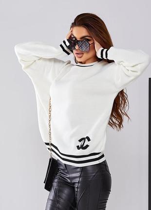 В'язаний светр з лого 8054 молочний 4