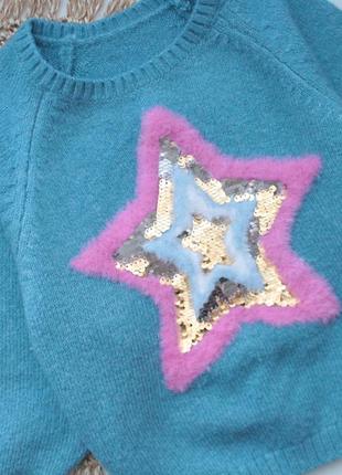 Стильный свободный свитер matalan со звездой из пайеток 2-3 года2 фото