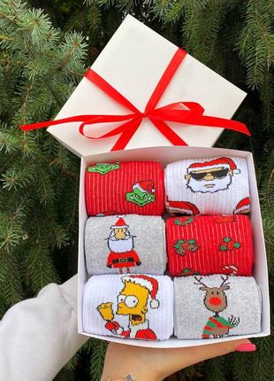 Бокс новорічних шкарпеток на 6 пар у подарунковій коробці