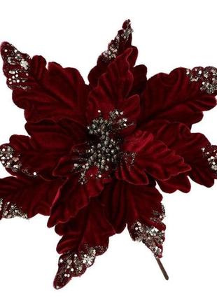 Цветок новогодний бархатистый пуансетия бордовый