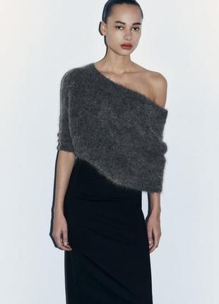 Асиметрический светр-накидка в стиле болеро с альпаковой шерстью1 фото