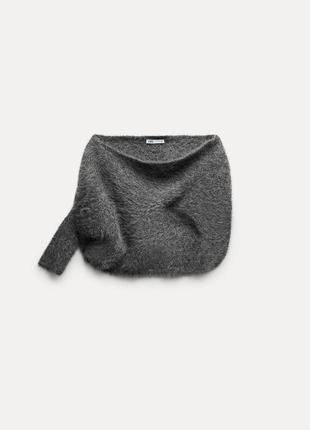 Асиметрический светр-накидка в стиле болеро с альпаковой шерстью5 фото
