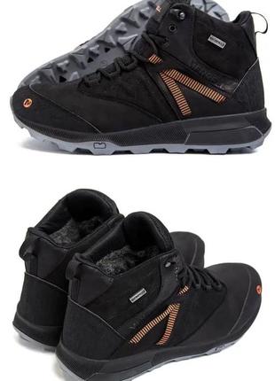 Чоловічі зимові шкіряні черевики merrell black, чоботи, чоловічі кросівки зимові чорні, спортивні черевики