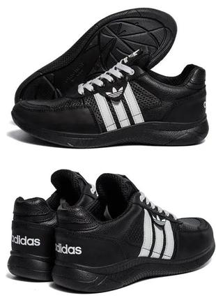 Чоловічі шкіряні літні кросівки, перфорація adidas (адідас) climacool, чоловічі чорні кеди, чоловіче взуття