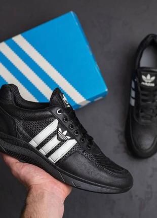 Чоловічі шкіряні літні кросівки, перфорація adidas (адідас) climacool, чоловічі чорні кеди, чоловіче взуття9 фото