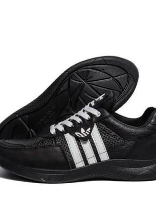 Мужские кожаные летние кроссовки, перфорация adidas (адидас) climacool, мужские черные кеды, мужская обувь4 фото