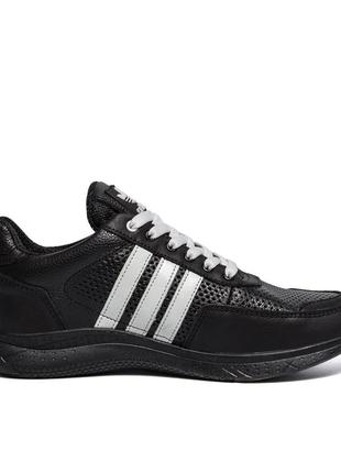Чоловічі шкіряні літні кросівки, перфорація adidas (адідас) climacool, чоловічі чорні кеди, чоловіче взуття5 фото