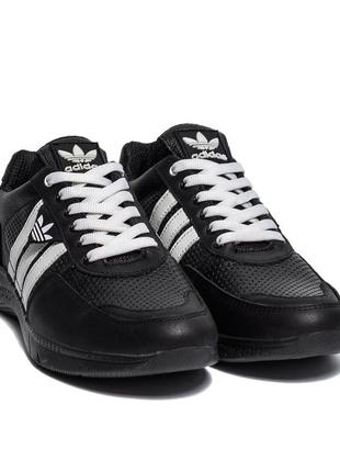 Мужские кожаные летние кроссовки, перфорация adidas (адидас) climacool, мужские черные кеды, мужская обувь2 фото
