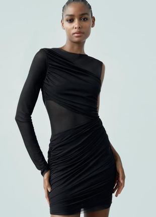Асимметричное черное платье с сеточкой от zara