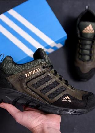 Мужские кожаные кроссовки adidas (адидас) terrex  green, спортивные мужские туфли зеленые, кеды повседневные8 фото