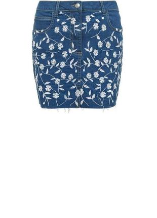 Парижская синяя джинсовая юбка с цветочным принтом parisan by new look5 фото