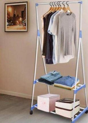 Двох ярусна пересувна вішалка для підлоги clothes rack multi-function, мобільна стійка для речей2 фото