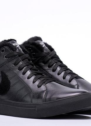 Чоловічі шкіряні зимові черевики nike black leather, чоботи, кросівки зимові чорні, спортивні черевики2 фото