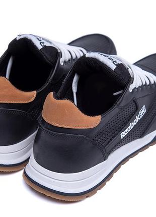 Мужские кожаные летние кроссовки, перфорация reebok (рибок) classic black, туфли, кеды черные, летняя обувь7 фото
