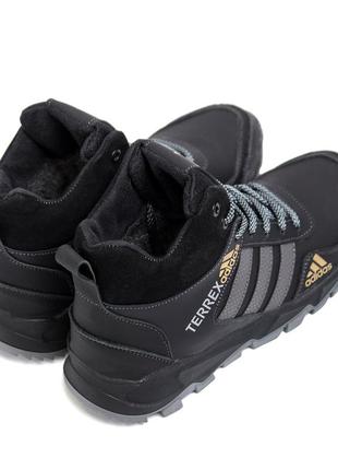 Мужские зимние кожаные ботинки adidas terrex black, сапоги, кроссовки зимние черные, спортивные ботинки4 фото