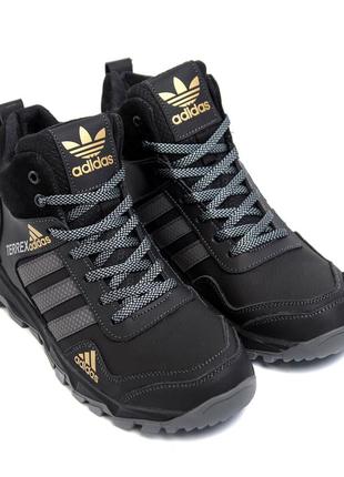 Мужские зимние кожаные ботинки adidas terrex black, сапоги, кроссовки зимние черные, спортивные ботинки5 фото