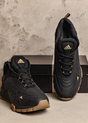 Мужские зимние кожаные ботинки adidas originals ozelia black, кроссовки адидас черные, спортивные ботинки7 фото