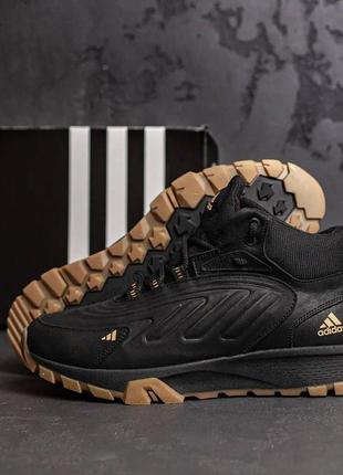 Мужские зимние кожаные ботинки adidas originals ozelia black, кроссовки адидас черные, спортивные ботинки9 фото